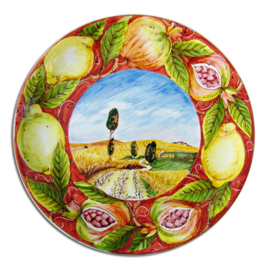 Plate - Tuscan landscape - Lemons and pomegranates