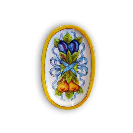 Little oval plate - Ribbons - Apples and plums