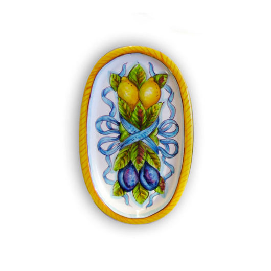 Piatto ovale piccolo decoro Nastri - prugne e limoni