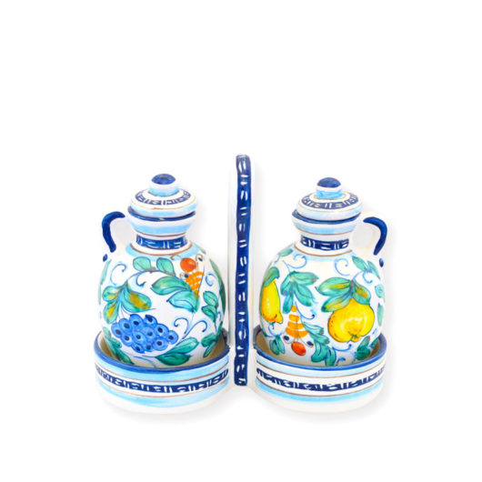 Set Olio e Aceto con cestino decoro Pere