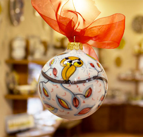 Christmas ball - Owl and leaves