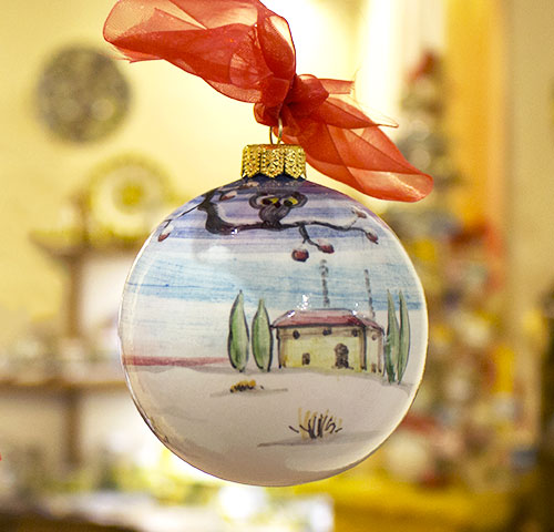 Christmas ball – Owls and Tuscan landscape ∅ 6cm