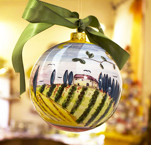 Christmas ball - Owls and Tuscan landscape ∅ 8cm