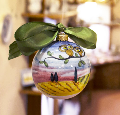 Pallina Natale - Civette e Paesaggio toscano ∅ 6cm