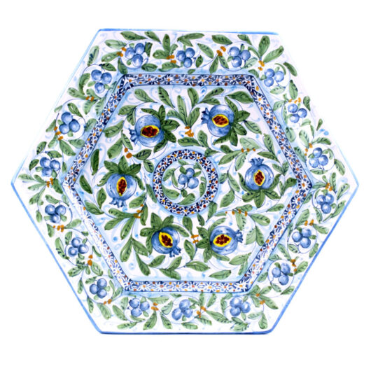 Piatto esagonale - Melograni azzurri