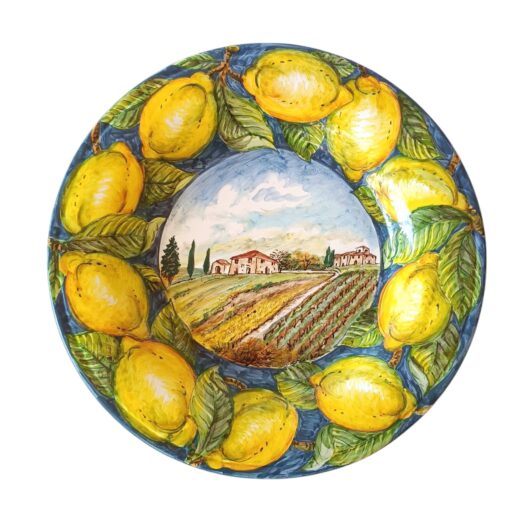 Piatto - Decoro Paesaggio toscano con limoni